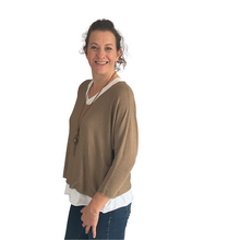 Load image into Gallery viewer, Ladies 2 Piece Layer Plain Top with Necklace with 3/4 Sleeves (A91) - Made in Italy (Camel)