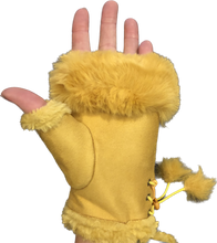 Load image into Gallery viewer, Mustard Faux Fur Trimmed Fingerless Gloves.