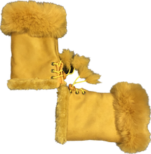 Load image into Gallery viewer, Mustard Faux Fur Trimmed Fingerless Gloves.