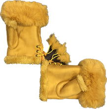 Load image into Gallery viewer, Mustard Faux Fur Trimmed Fingerless Gloves.