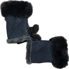 Load image into Gallery viewer, Navy blue Faux Fur Trimmed Fingerless Gloves.