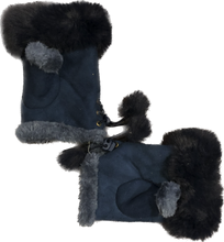 Load image into Gallery viewer, Navy blue Faux Fur Trimmed Fingerless Gloves.