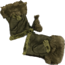 Load image into Gallery viewer, Khaki Green Faux Fur Trimmed Fingerless Gloves.