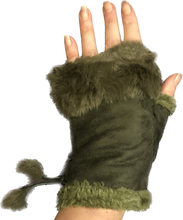 Load image into Gallery viewer, Khaki Green Faux Fur Trimmed Fingerless Gloves.
