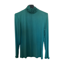 Load image into Gallery viewer, Green Ruffle Neck Polo Neck with Frill Sleeves - Elegant Women's Top for All Occasions A175
