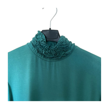 Load image into Gallery viewer, Green Ruffle Neck Polo Neck with Frill Sleeves - Elegant Women's Top for All Occasions A175