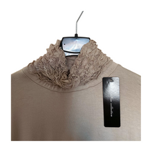 Load image into Gallery viewer, Beige Ruffle Neck Polo Neck with Frill Sleeves - Elegant Women's Top for All Occasions a175