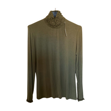 Load image into Gallery viewer, Khaki green Ruffle Neck Polo Neck with Frill Sleeves - Elegant Women's Top for All Occasions a175