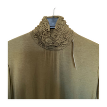 Load image into Gallery viewer, Khaki green Ruffle Neck Polo Neck with Frill Sleeves - Elegant Women's Top for All Occasions a175