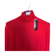 Load image into Gallery viewer, Red Ruffle Neck Polo Neck with Frill Sleeves - Elegant Women's Top for All Occasions a175