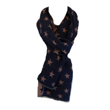 Load image into Gallery viewer, Navy with pink small star blanket scarf