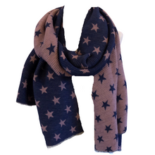 Load image into Gallery viewer, Navy with pink small star blanket scarf