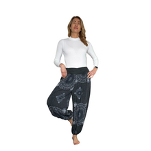 Load image into Gallery viewer, Dark Grey Mandala Print harem Trousers for women (142)