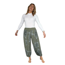 Load image into Gallery viewer, Khaki Green Mandala Print harem Trousers for women (142)