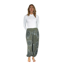 Load image into Gallery viewer, Khaki Green Mandala Print harem Trousers for women (142)