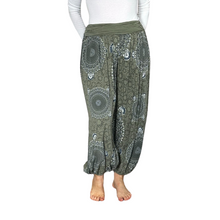 Load image into Gallery viewer, Khaki Green Mandala Print harem Trousers for women (142)