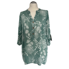 Load image into Gallery viewer, Ladies Sage green dandelion print shirt (A127)
