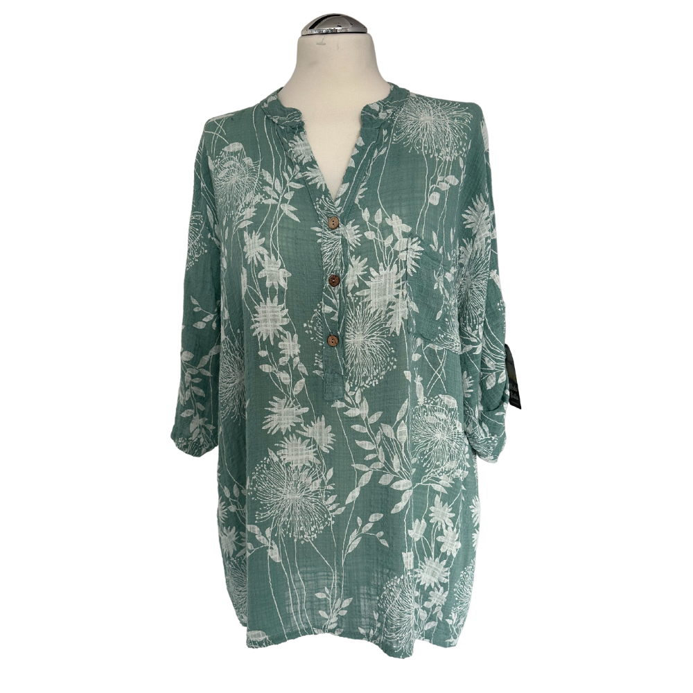 Ladies Sage green dandelion print shirt (A127)