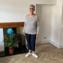 Load image into Gallery viewer, Isabella Navy Striped V-Neck Top | Flattering One Size UK 12–18