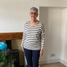 Load image into Gallery viewer, Isabella Navy Striped V-Neck Top | Flattering One Size UK 12–18