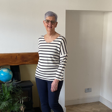 Load image into Gallery viewer, Isabella Navy Striped V-Neck Top | Flattering One Size UK 12–18