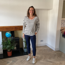 Load image into Gallery viewer, Isabella Black Striped V-Neck Top | Flattering One Size UK 12–18