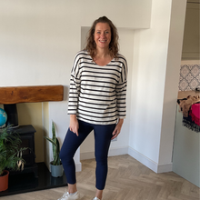 Load image into Gallery viewer, Isabella Black Striped V-Neck Top | Flattering One Size UK 12–18