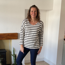 Load image into Gallery viewer, Isabella Black Striped V-Neck Top | Flattering One Size UK 12–18