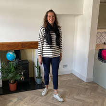 Load image into Gallery viewer, Isabella Black Striped V-Neck Top | Flattering One Size UK 12–18