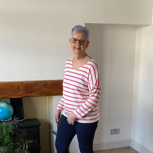 Load image into Gallery viewer, Isabella Fuchsia Striped V-Neck Top | Flattering One Size UK 12–18