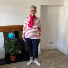 Load image into Gallery viewer, Isabella Fuchsia Striped V-Neck Top | Flattering One Size UK 12–18