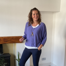 Load image into Gallery viewer, Ladies Purple 2 Piece Layer Plain Top with Necklace with 3/4 Sleeves (A91)