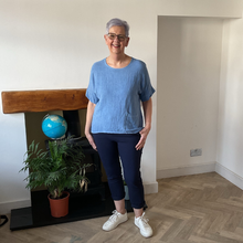 Load image into Gallery viewer, Caroline Denim Blue Linen/cotton Mix Top | Flattering One Size UK 10–18