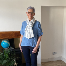 Load image into Gallery viewer, Caroline Denim Blue Linen/cotton Mix Top | Flattering One Size UK 10–18