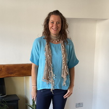 Load image into Gallery viewer, Caroline Turquoise Linen/cotton Mix Top | Flattering One Size UK 10–18