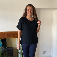 Load image into Gallery viewer, Caroline Black Linen/cotton Mix Top | Flattering One Size UK 10–18
