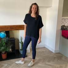Load image into Gallery viewer, Caroline Black Linen/cotton Mix Top | Flattering One Size UK 10–18
