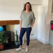 Load image into Gallery viewer, Caroline Khaki Green Linen/cotton Mix Top | Flattering One Size UK 10–18