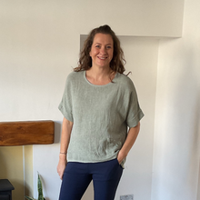 Load image into Gallery viewer, Caroline Khaki Green Linen/cotton Mix Top | Flattering One Size UK 10–18