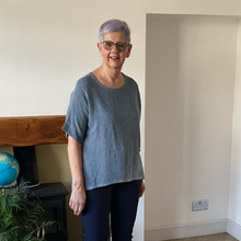 Load image into Gallery viewer, Caroline Dark Blue Linen Mix Top | Flattering One Size UK 10–18