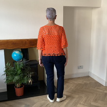Load image into Gallery viewer, Emily Orange Diamond crochet top with undervest.