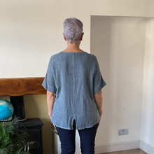 Load image into Gallery viewer, Caroline Dark Blue Linen Mix Top | Flattering One Size UK 10–18
