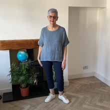 Load image into Gallery viewer, Caroline Dark Blue Linen Mix Top | Flattering One Size UK 10–18
