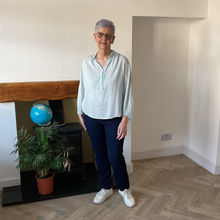 Load image into Gallery viewer, Cindy White & Light Blue Striped Granddad Shirt with Lace | One Size UK 12–18