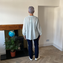 Load image into Gallery viewer, Cindy White & Light Blue Striped Granddad Shirt with Lace | One Size UK 12–18