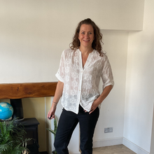 Load image into Gallery viewer, Natalie White Cotton Lace Shirt Jacket with Roll-Back Sleeves | One Size UK 10–16