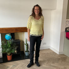 Load image into Gallery viewer, Emily Yellow Diamond crochet top with undervest.
