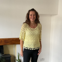 Load image into Gallery viewer, Emily Yellow Diamond crochet top with undervest.