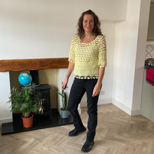 Load image into Gallery viewer, Emily Yellow Diamond crochet top with undervest.