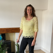 Load image into Gallery viewer, Emily Yellow Diamond crochet top with undervest.